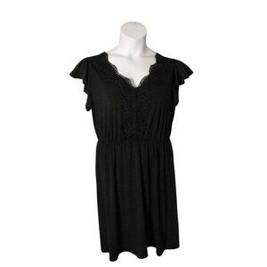 Maurices L Black Knee Length Dress Decorative Neckline Stretch
